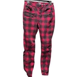 HT Denim Red Plaid Hi-Rise Super Skinny Jeans Size 5 Y2K Emo Punk